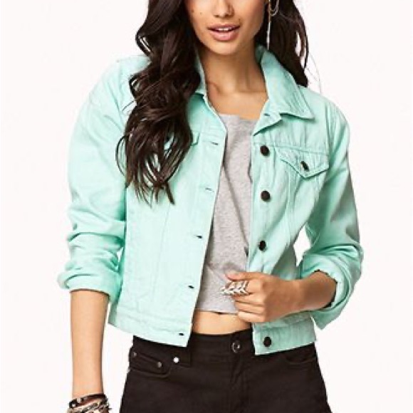 Aqua/mint green denim jacket - Picture 3 of 6